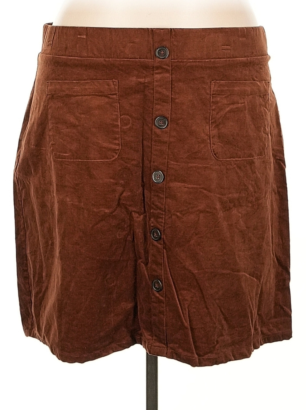 Cotton Torrid Corduroy Button Front Mini Skirt Cognac Brown Cottagecore Size 3X - Picture 2 of 6